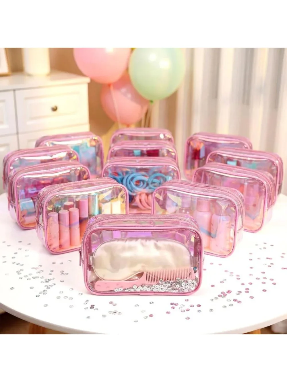 12 Pcs Iridescent Holographic Makeup Bags - Waterproof Travel Cosmetic Pouches